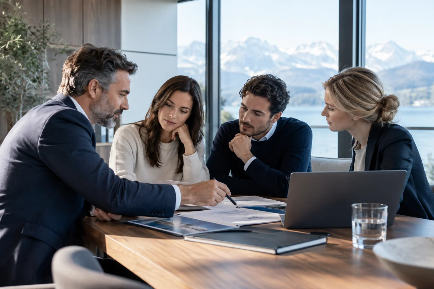 Colleagues discussing their future in a modern office