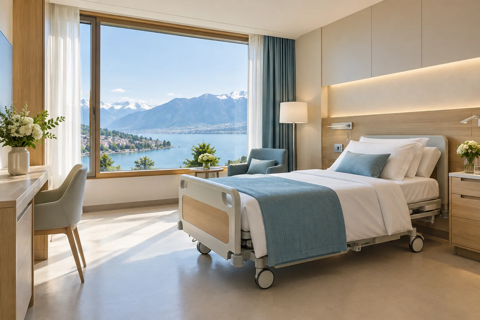 Illustration of a contemporary private hospital room